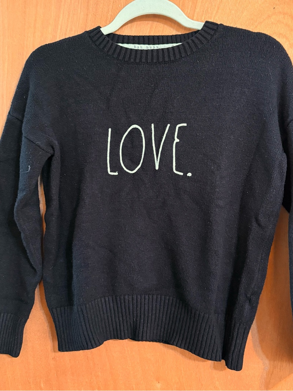 Rae Dunn Black Crewneck Sweater with White LOVE Text